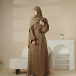 Load image into Gallery viewer, Puff Sleeve Satin Abaya with Pockets 2-Piece Set (AA031)
