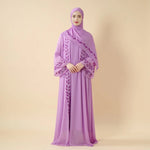 Load image into Gallery viewer, Elegant Crew Neck Long Sleeve Chiffon Abaya Dress with Matching Headscarf (AA230)