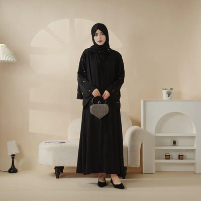 Tulip Embroidery Open Abaya 4-Piece Set (ABA051)