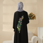 Load image into Gallery viewer, Modest Pullover Abaya with Palestinian Embroidery, Elegant Ruffled Cuff Maxi Dress (AA141)