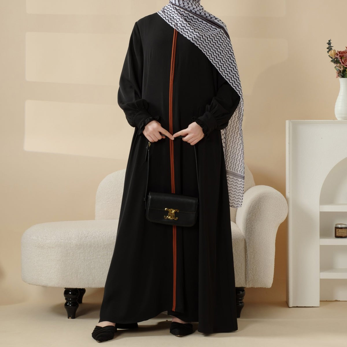 Modest Pullover Abaya with Palestinian Embroidery, Elegant Ruffled Cuff Maxi Dress (AA141)