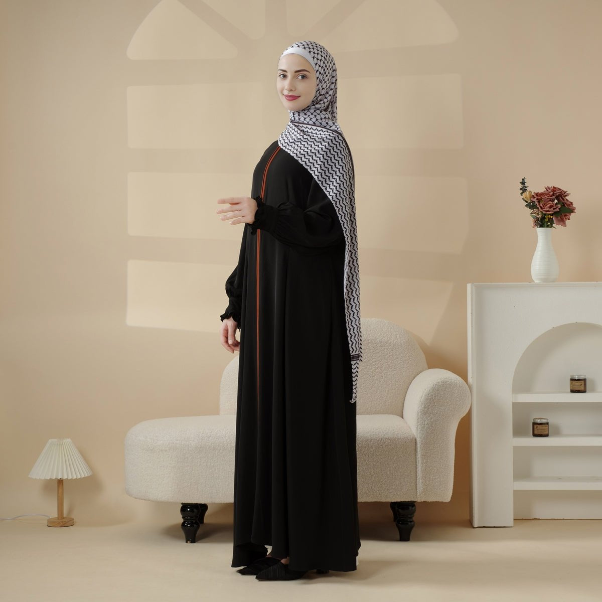 Modest Pullover Abaya with Palestinian Embroidery, Elegant Ruffled Cuff Maxi Dress (AA141)