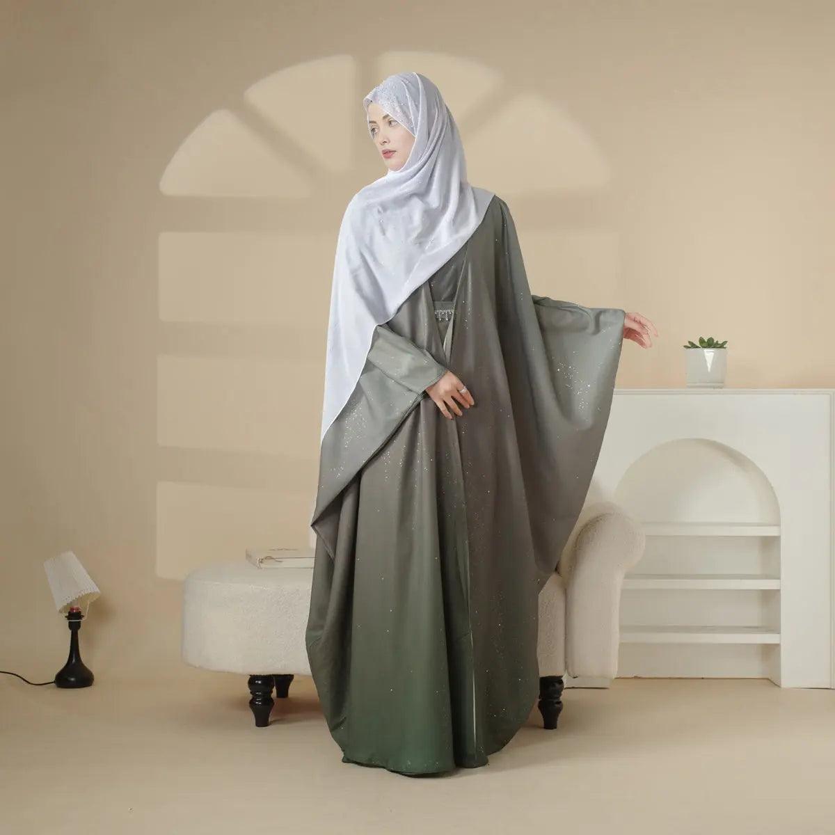 Glitter Gradient Polyester Abaya Set 4-Piece (ABA036)