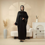 Load image into Gallery viewer, Kaftan Batwing Sleeve Luxury Satin Diamond Abaya 2-Piece Set (AA121)