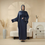 Load image into Gallery viewer, Kaftan Batwing Sleeve Luxury Satin Diamond Abaya 2-Piece Set (AA121)