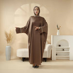 Load image into Gallery viewer, Kaftan Batwing Sleeve Luxury Satin Diamond Abaya 2-Piece Set (AA121)