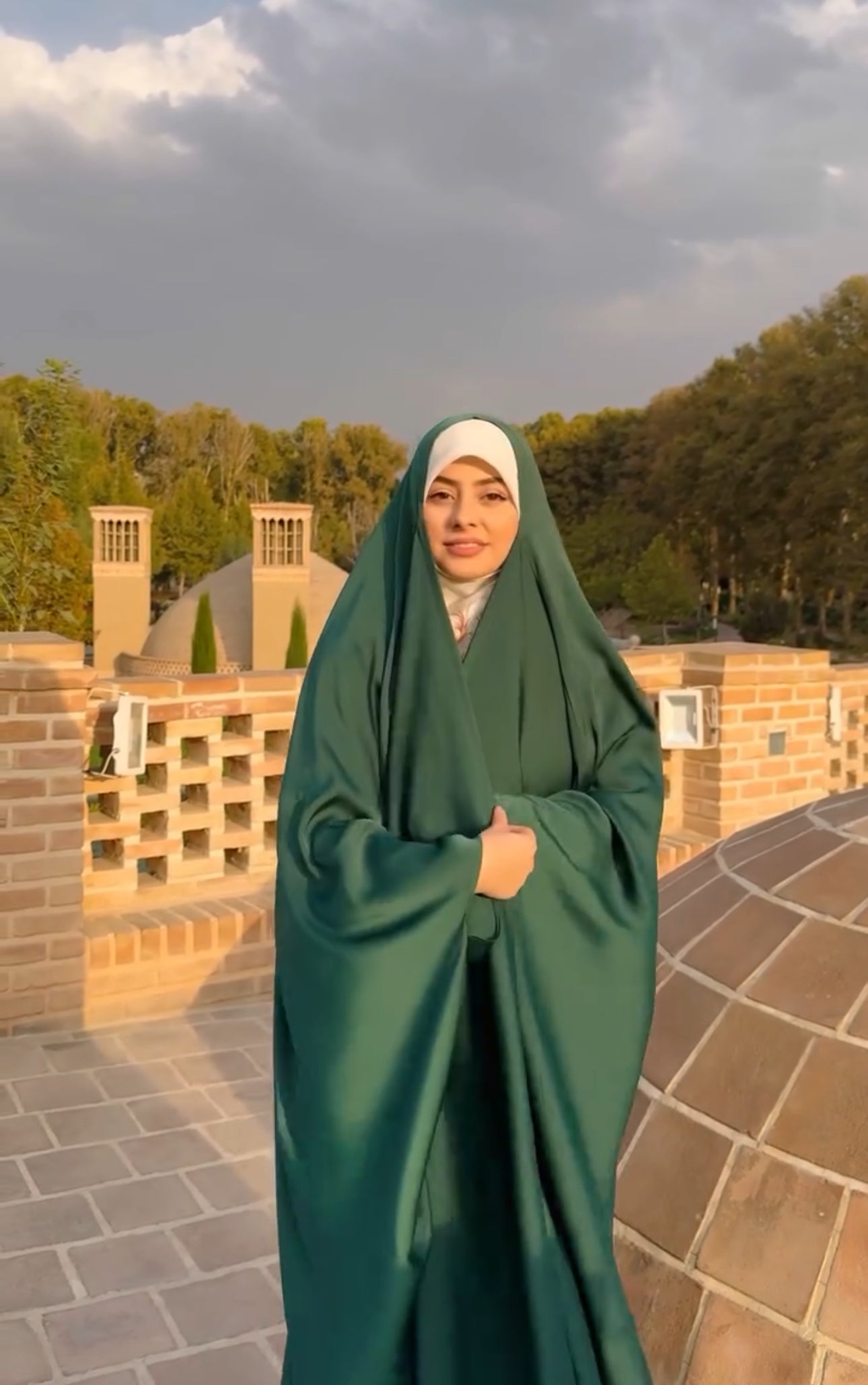 Green Irani Sleeves Chadar - Nida Matte Fabric