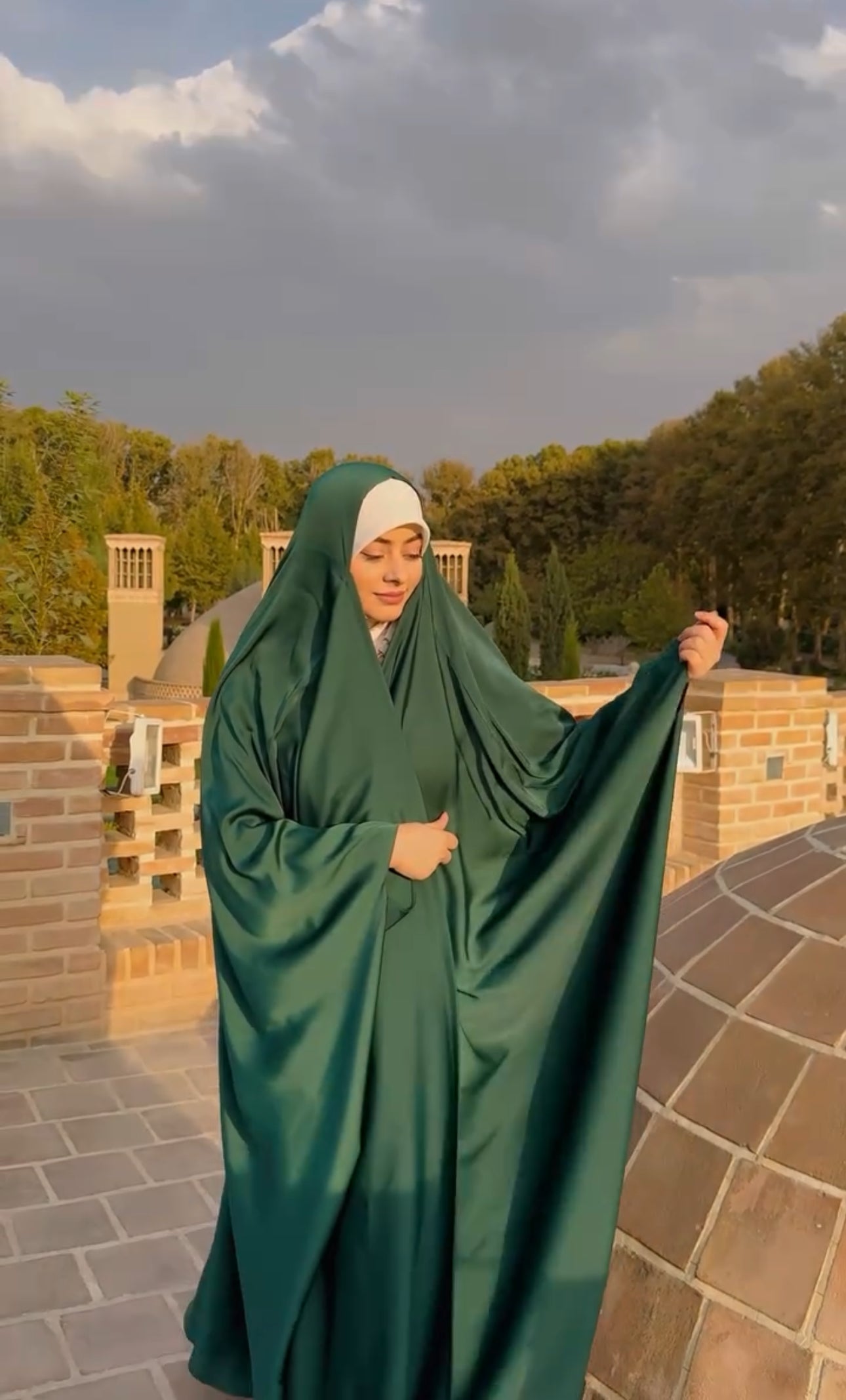 Green Irani Sleeves Chadar - Nida Matte Fabric