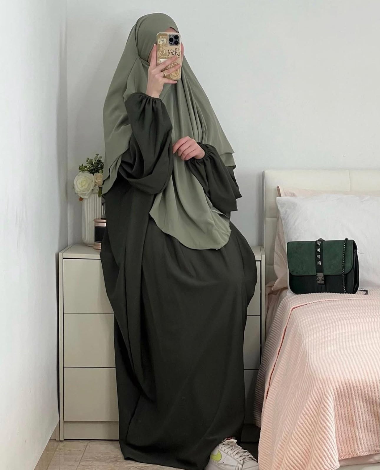 Olive Shade Abaya & Khimar Set