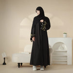 Load image into Gallery viewer, Olive Branch Embroidered Linen Abaya Set With Matching Belt & Hijab (ABA037)