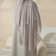 Olive Branch Embroidered Linen Abaya Set With Matching Belt & Hijab (ABA037)