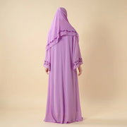 Elegant Crew Neck Long Sleeve Chiffon Abaya Dress with Matching Headscarf (AA230)