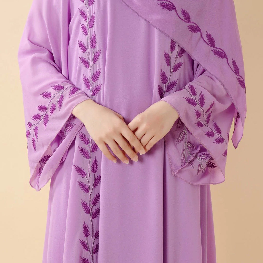 Elegant Crew Neck Long Sleeve Chiffon Abaya Dress with Matching Headscarf (AA230)