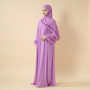 Elegant Crew Neck Long Sleeve Chiffon Abaya Dress with Matching Headscarf (AA230)