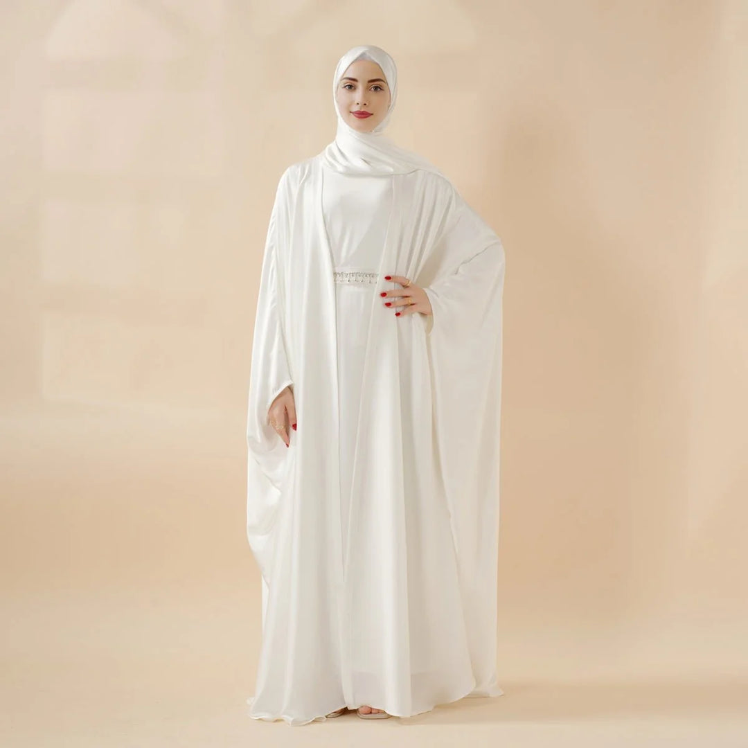 5-Piece Set Butterfly Abaya With Niqab, Loose Full Cover Satin Abaya (ABA019)