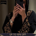 Load image into Gallery viewer, Black Banquet Dress Abaya Set | Embroidered Diamond Elegance 3-Piece Abaya with Hijab (ABA184)

