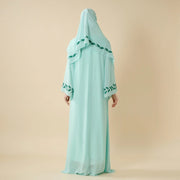 Elegant Crew Neck Long Sleeve Chiffon Abaya Dress with Matching Headscarf (AA230)