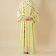 Elegant Crew Neck Long Sleeve Chiffon Abaya Dress with Matching Headscarf (AA230)