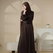 Puff Sleeve Satin Abaya with Pockets 2-Piece Set (AA031)