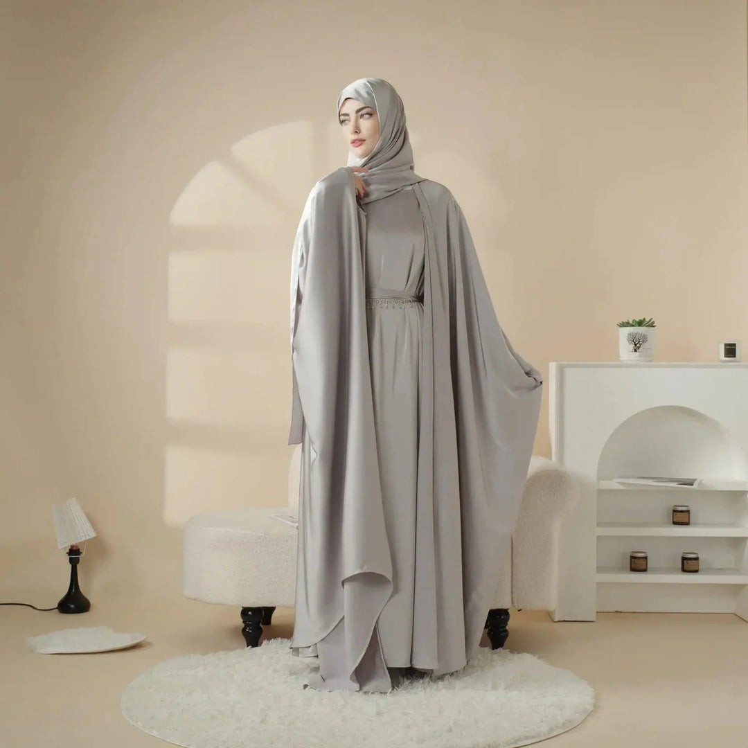 5-Piece Set Butterfly Abaya With Niqab, Loose Full Cover Satin Abaya (ABA019)