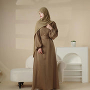 Puff Sleeve Satin Abaya with Pockets 2-Piece Set (AA031)