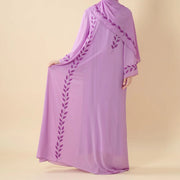 Elegant Crew Neck Long Sleeve Chiffon Abaya Dress with Matching Headscarf (AA230)