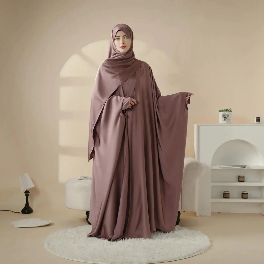 5-Piece Set Butterfly Abaya With Niqab, Loose Full Cover Satin Abaya (ABA019)