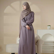 Puff Sleeve Satin Abaya with Pockets 2-Piece Set (AA031)