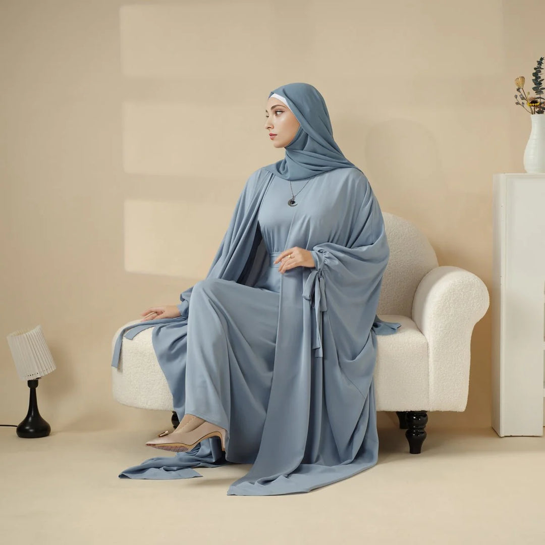 5-Piece Set Farasha Abaya, Premium Farasha Textured Open Abaya (ABA095)