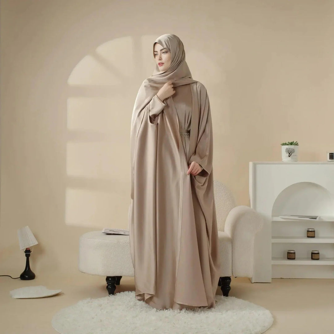 5-Piece Set Butterfly Abaya With Niqab, Loose Full Cover Satin Abaya (ABA019)
