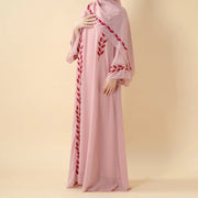 Elegant Crew Neck Long Sleeve Chiffon Abaya Dress with Matching Headscarf (AA230)
