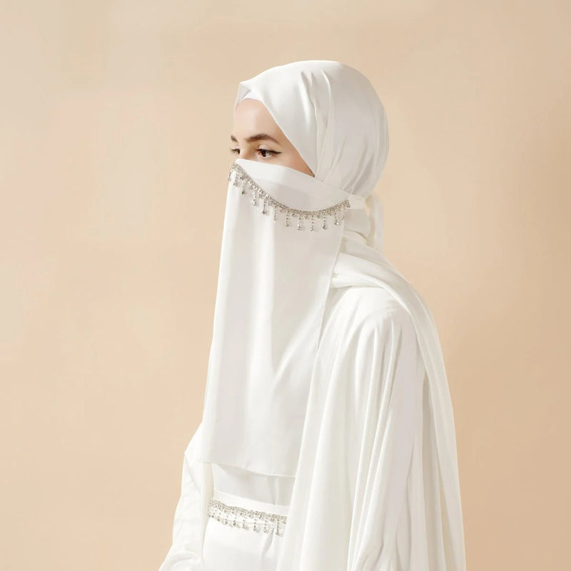 5-Piece Set Butterfly Abaya With Niqab, Loose Full Cover Satin Abaya (ABA019)