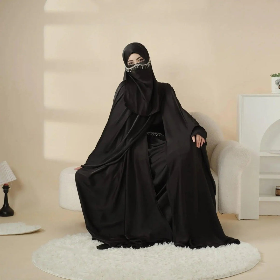 5-Piece Set Butterfly Abaya With Niqab, Loose Full Cover Satin Abaya (ABA019)
