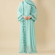 Elegant Crew Neck Long Sleeve Chiffon Abaya Dress with Matching Headscarf (AA230)