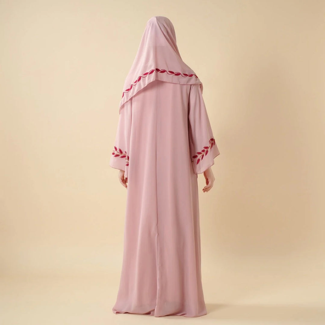 Elegant Crew Neck Long Sleeve Chiffon Abaya Dress with Matching Headscarf (AA230)