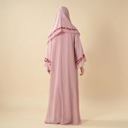 Elegant Crew Neck Long Sleeve Chiffon Abaya Dress with Matching Headscarf (AA230)