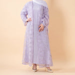 Load image into Gallery viewer, Mesh Flower Bead Open Abaya and Satin Interior Dress 2-Piece Set | Elegant Muslim Wedding Guest Outfit(ABA222)