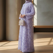 Mesh Flower Bead Open Abaya and Satin Interior Dress 2-Piece Set | Elegant Muslim Wedding Guest Outfit(ABA222)