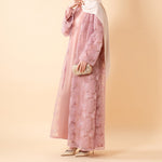 Load image into Gallery viewer, Mesh Flower Bead Open Abaya and Satin Interior Dress 2-Piece Set | Elegant Muslim Wedding Guest Outfit(ABA222)