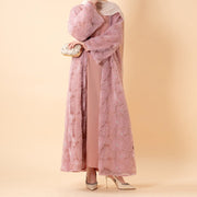 Mesh Flower Bead Open Abaya and Satin Interior Dress 2-Piece Set | Elegant Muslim Wedding Guest Outfit(ABA222)