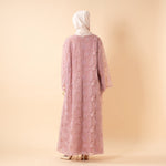 Load image into Gallery viewer, Mesh Flower Bead Open Abaya and Satin Interior Dress 2-Piece Set | Elegant Muslim Wedding Guest Outfit(ABA222)