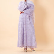 Mesh Flower Bead Open Abaya and Satin Interior Dress 2-Piece Set | Elegant Muslim Wedding Guest Outfit(ABA222)
