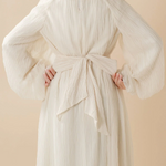 Load image into Gallery viewer, Cream White Puff Sleeves Abaya | Pleat Textured Maxi Dress Abaya (AB152)
