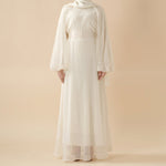 Load image into Gallery viewer, Cream White Puff Sleeves Abaya | Pleat Textured Maxi Dress Abaya (AB152)
