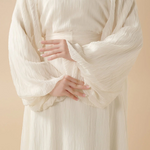 Load image into Gallery viewer, Cream White Puff Sleeves Abaya | Pleat Textured Maxi Dress Abaya (AB152)
