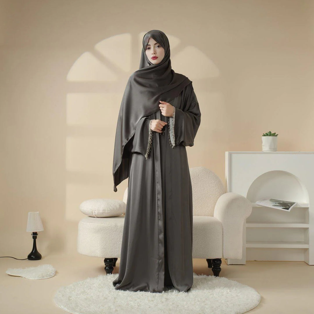 Satin Abaya With Matching Belt Made Of Diamond Tassel (ABA010)