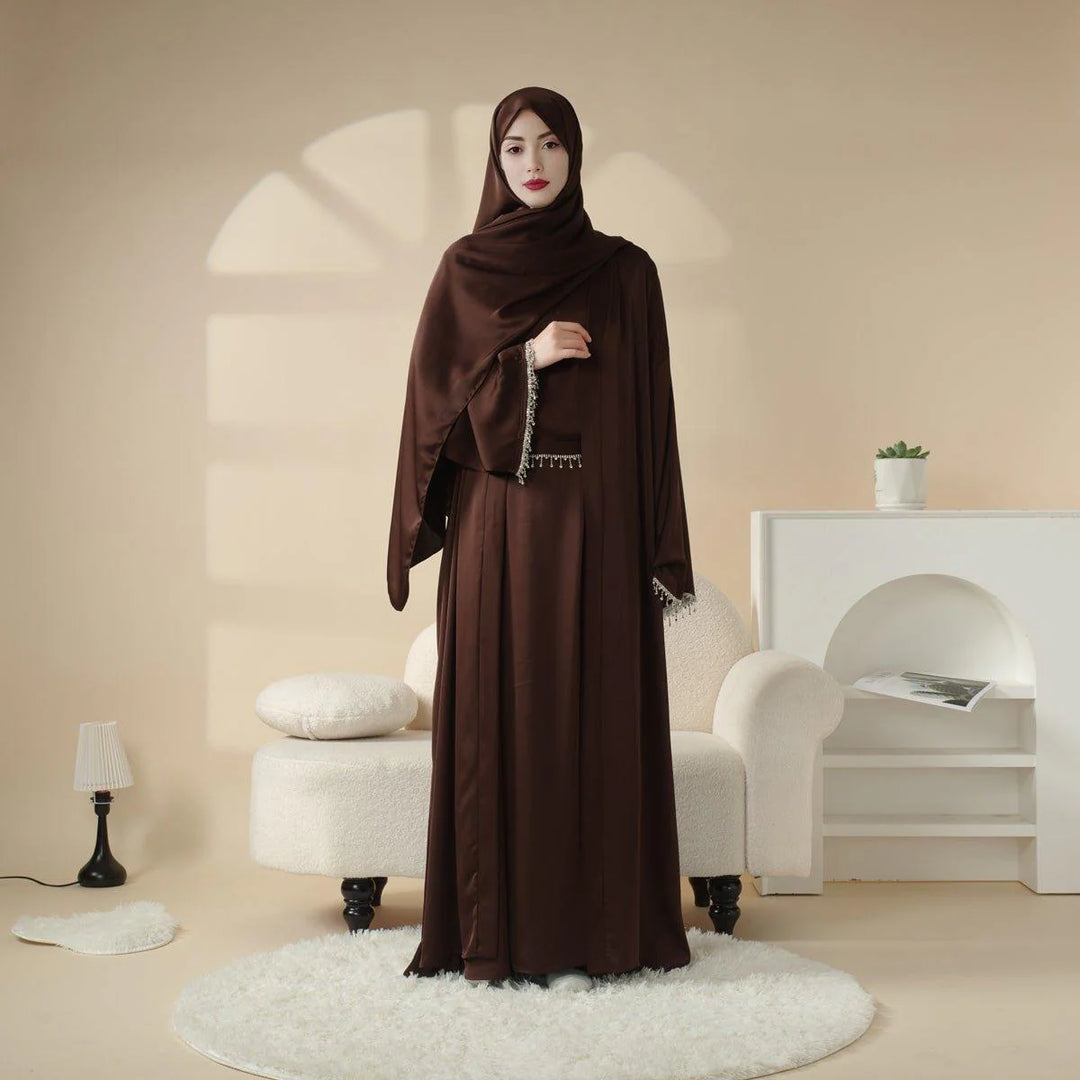 Satin Abaya With Matching Belt Made Of Diamond Tassel (ABA010)