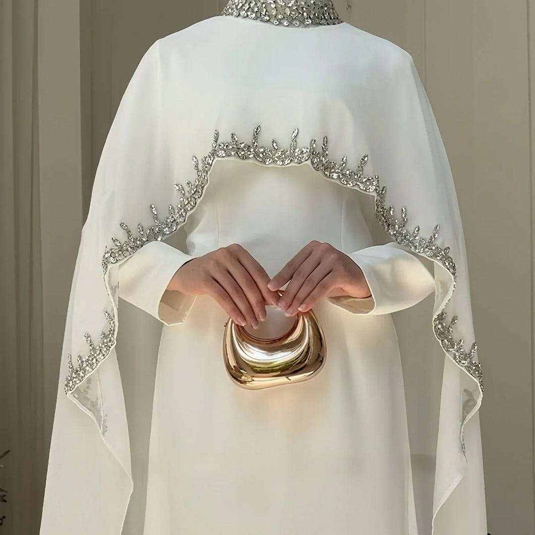 Celestial Rhinestone Abaya with Matching Cape | Luxury 2-Piece Evening Abaya Dress (AA251)