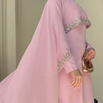 Load image into Gallery viewer, Celestial Rhinestone Abaya with Matching Cape | Luxury 2-Piece Evening Abaya Dress (AA251)
