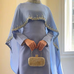 Load image into Gallery viewer, Celestial Rhinestone Abaya with Matching Cape | Luxury 2-Piece Evening Abaya Dress (AA251)
